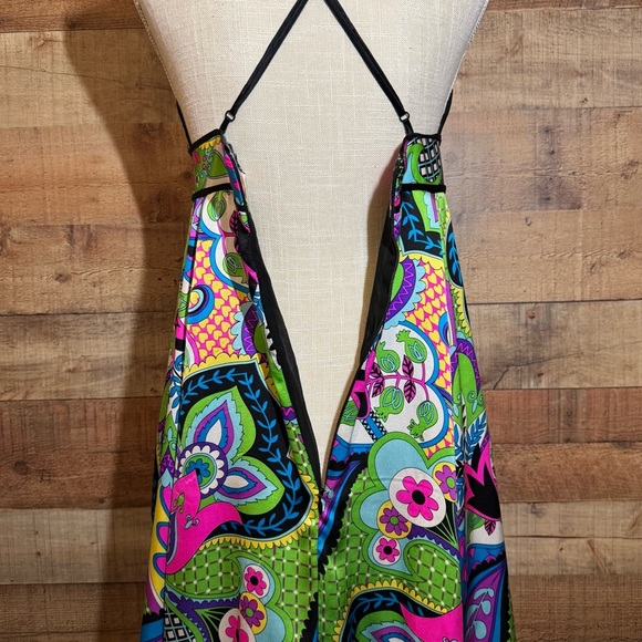 🌻 Boston Proper Silk Dress sz Small Y2K Abstract Psychedelic Retro Bright Party - Picture 6 of 10